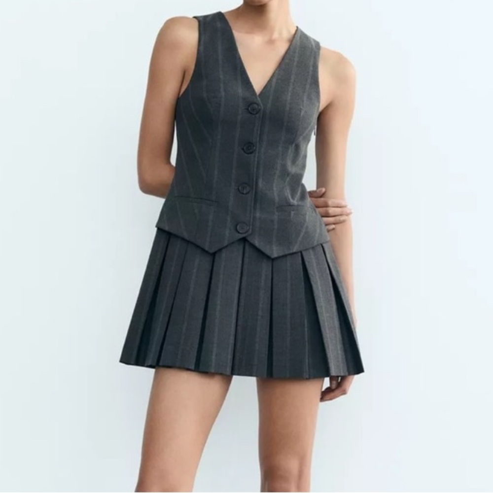 Zara Charcoal Pinstripe Vest